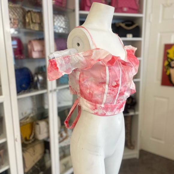 SOLD Lovers + Friends L off shoulder wrap top ties in back. Ruffle - Picture 3 of 5